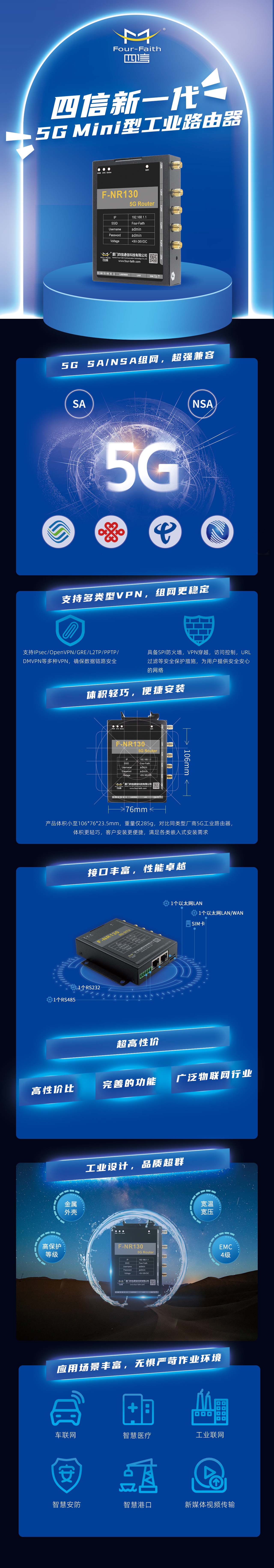 5G工業(yè)路由器-四信新一代5G Mini型工業(yè)路由器,支持5G SA/NSA組網(wǎng)，支持VPN